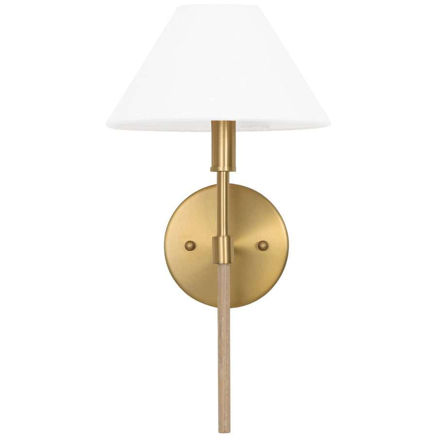 Worlds Away 1-Light Sconce in Brushed Brass - White Linen Coolie Shade