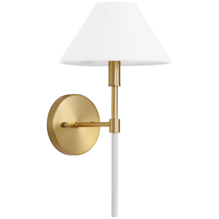 Worlds Away 1-Light Sconce in Brushed Brass - White Linen Coolie Shade