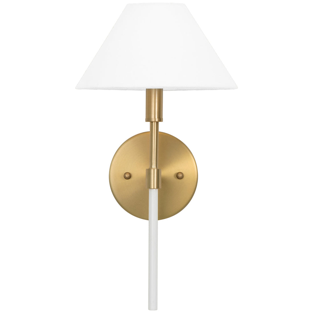 Worlds Away 1-Light Sconce in Brushed Brass - White Linen Coolie Shade