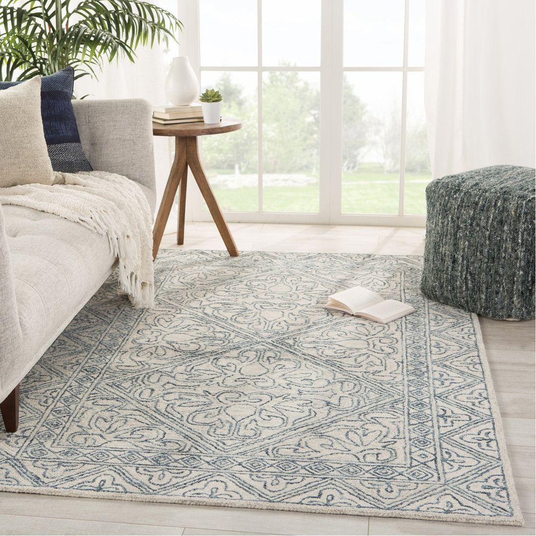 Jaipur Almira Carmen Trellis Border Blue Light Gray ALR01 Rug