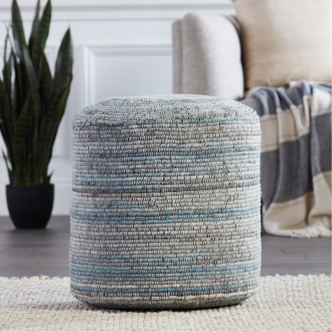 Jaipur Amarillo Duro Stripes Textured Blue Gray AMR01 Cylinder Pouf