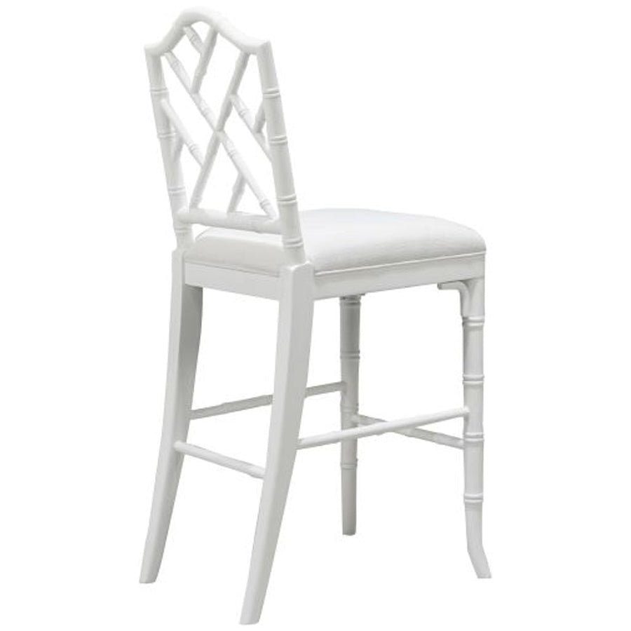 Worlds Away Chippendale Style Bamboo Counter Stool in White Lacquer