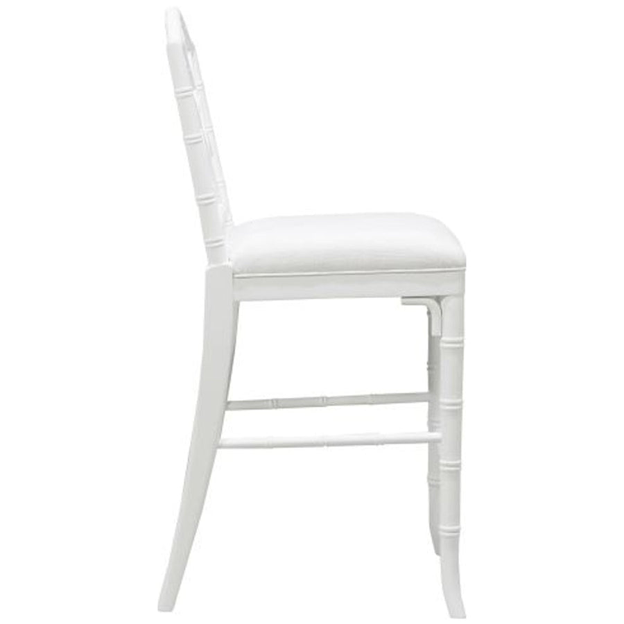 Worlds Away Chippendale Style Bamboo Counter Stool in White Lacquer