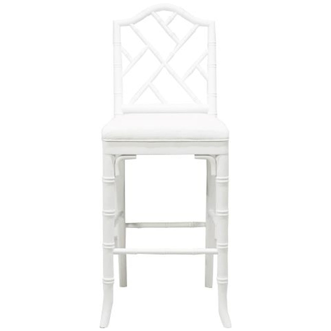 Worlds Away Chippendale Style Bamboo Counter Stool in White Lacquer