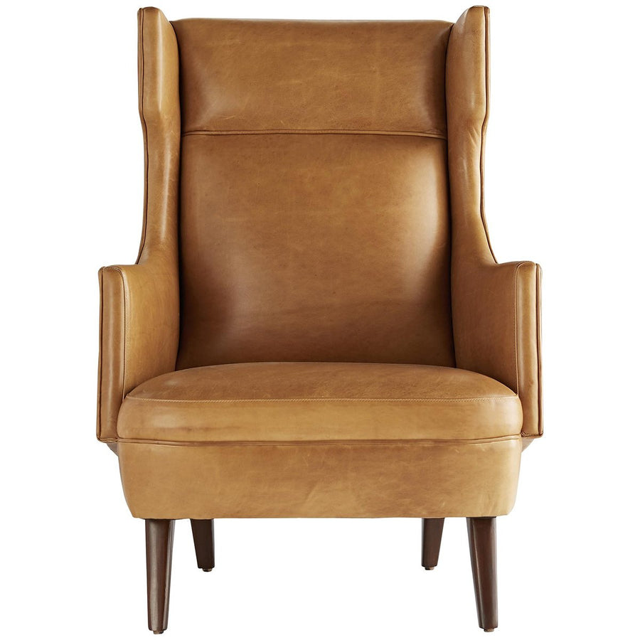 Arteriors Budelli Leather Wing Chair - Cognac/Dark Walnut