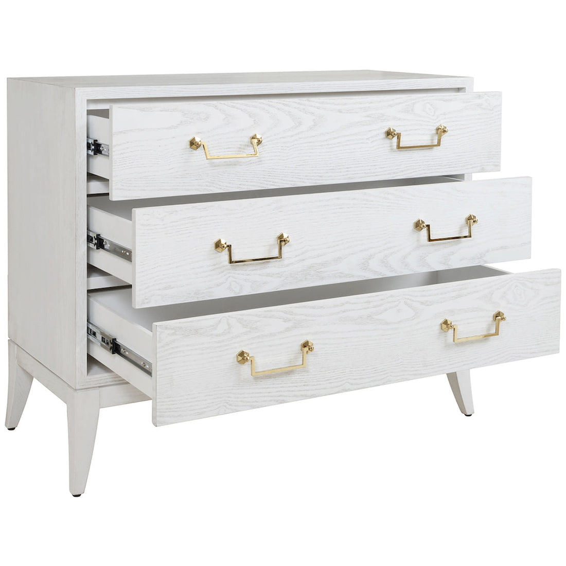 Worlds Away Sabre Leg 3-Drawer Chest with Brass Swing Handle