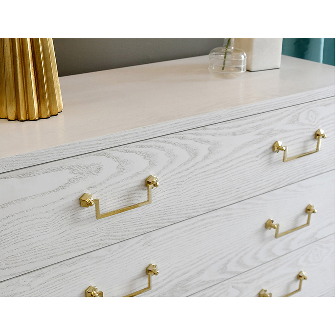 Worlds Away Sabre Leg 3-Drawer Chest with Brass Swing Handle