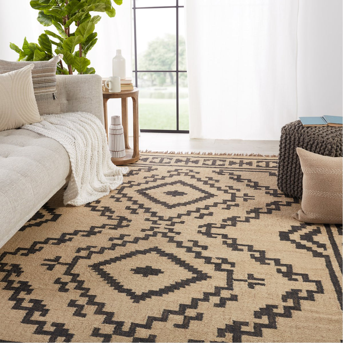 Jaipur Bedouin Jaima Tribal Medallion Beige Black BD24 Rug