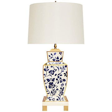 Worlds Away Hand Painted Urn Shape Tole Table Lamp in Navy Vine