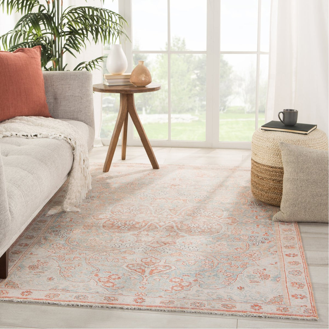 Jaipur Boheme Fay Medallion Floral Orange Light Blue BOH15 Rug