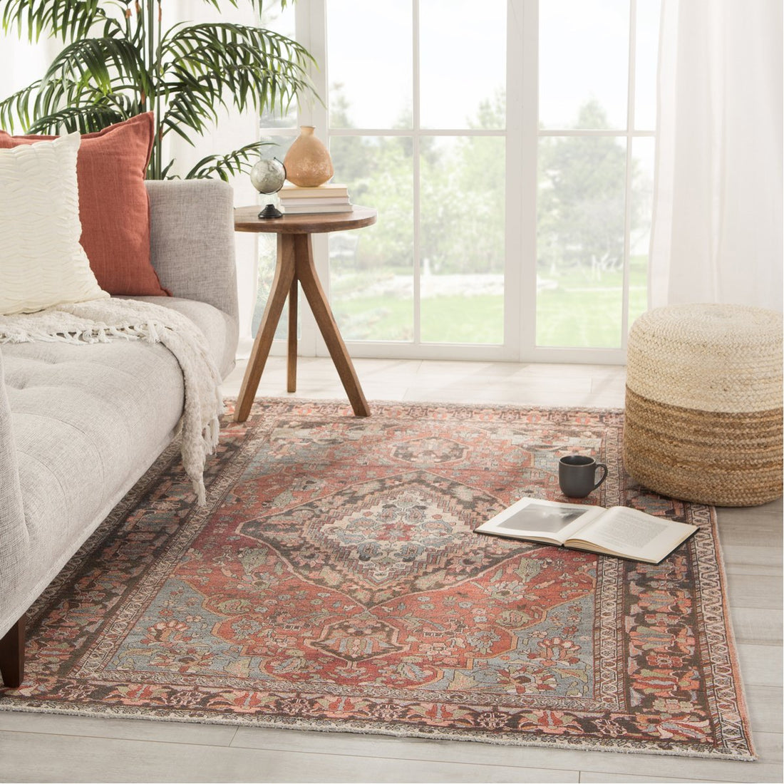 Jaipur Boheme Wesleyan Medallion Border Rust Gray BOH18 Rug