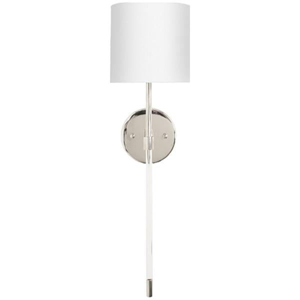 Worlds Away Acrylic Sconce with White Linen Shade