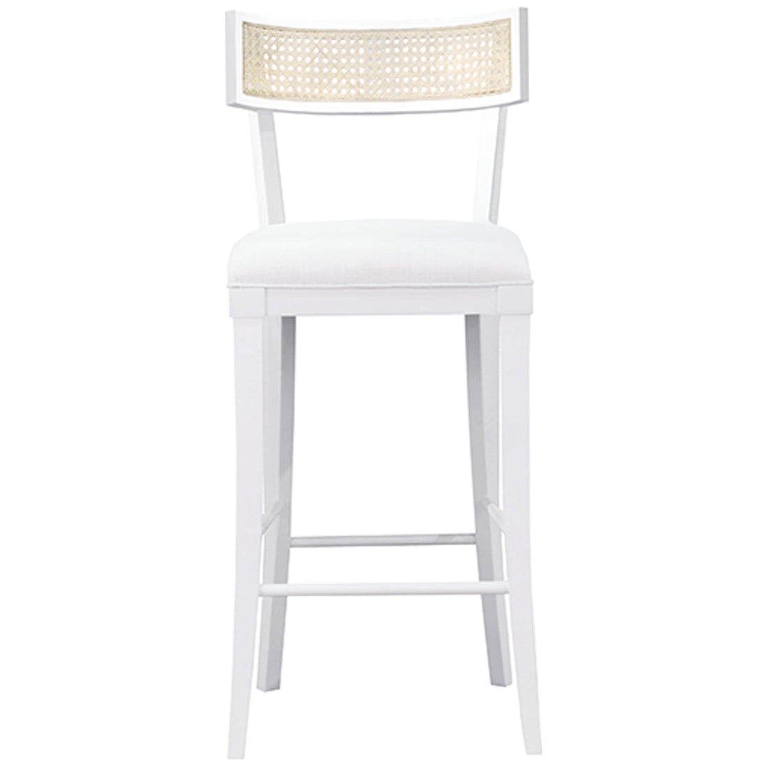 Worlds Away Klismos Bar Stool with Cane Detail in Matte White Lacquer