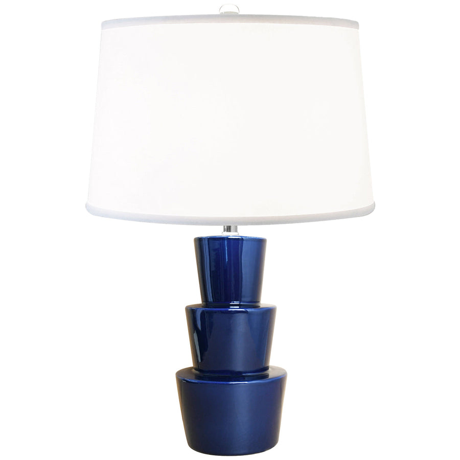 Worlds Away 3-Tier Ceramic Table Lamp with White Linen Shade