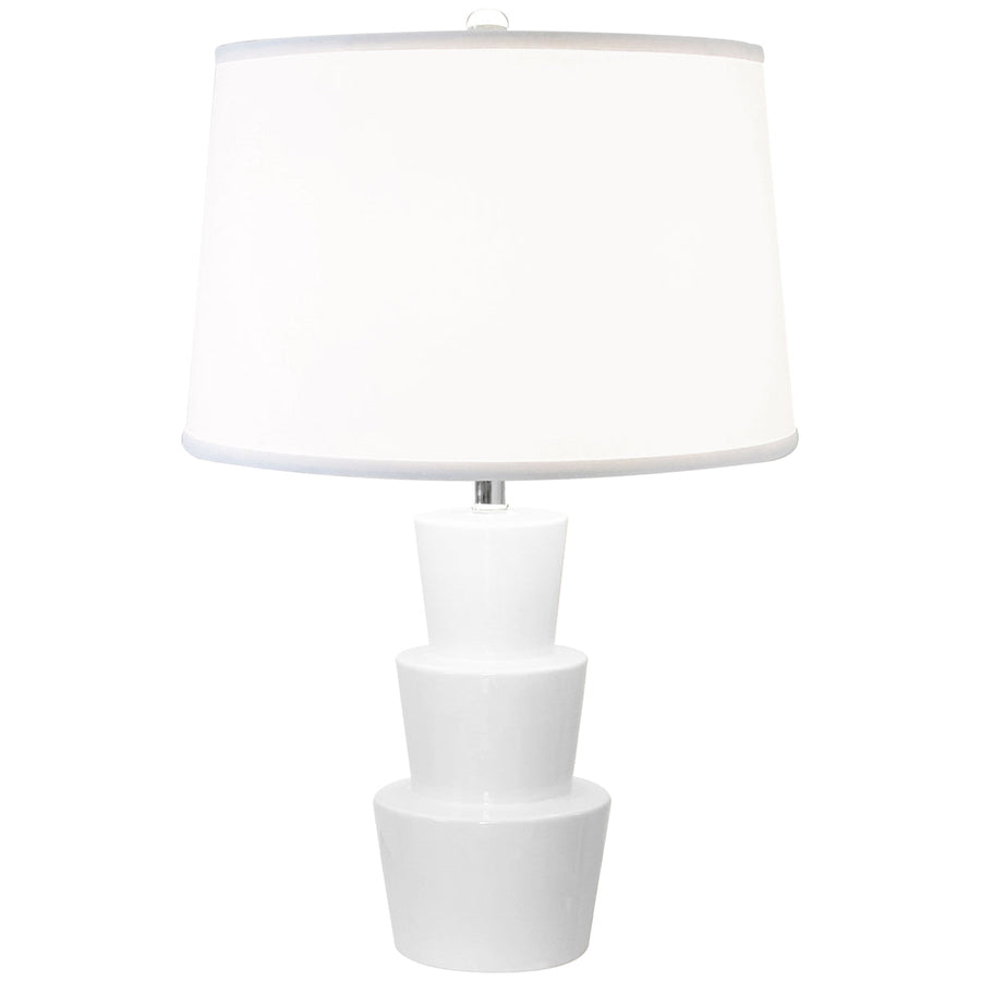 Worlds Away 3-Tier Ceramic Table Lamp with White Linen Shade