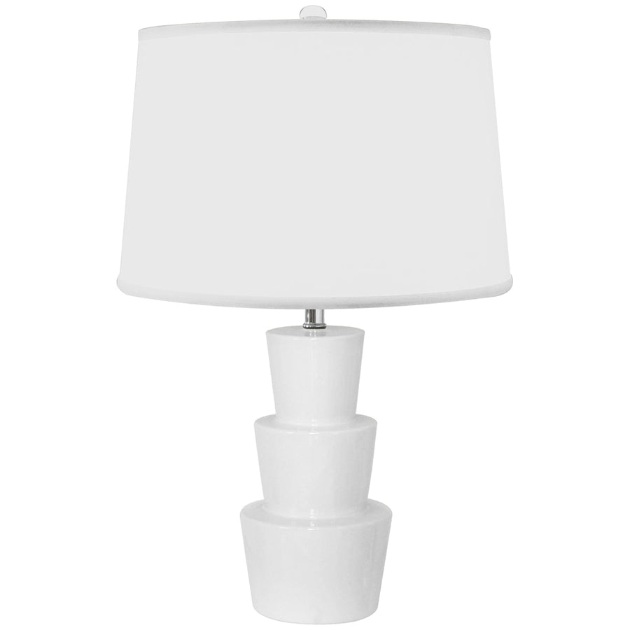 Worlds Away 3-Tier Ceramic Table Lamp with White Linen Shade