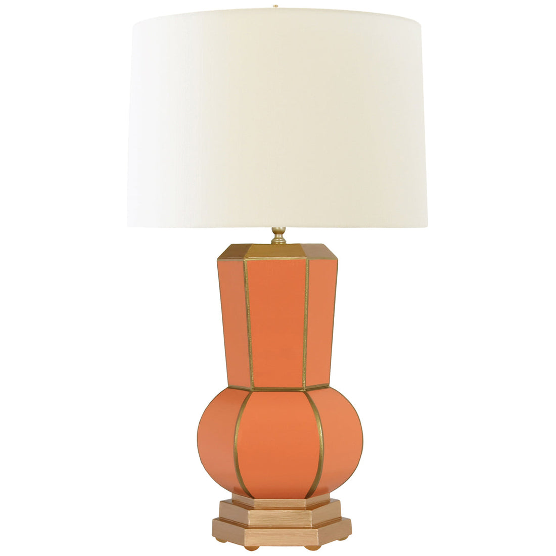 Worlds Away Gourd Shape Tole Table Lamp in Orange with Gold Detail