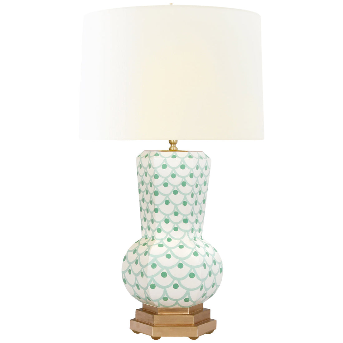 Worlds Away Gourd Shape Tole Table Lamp in Green Scale Pattern