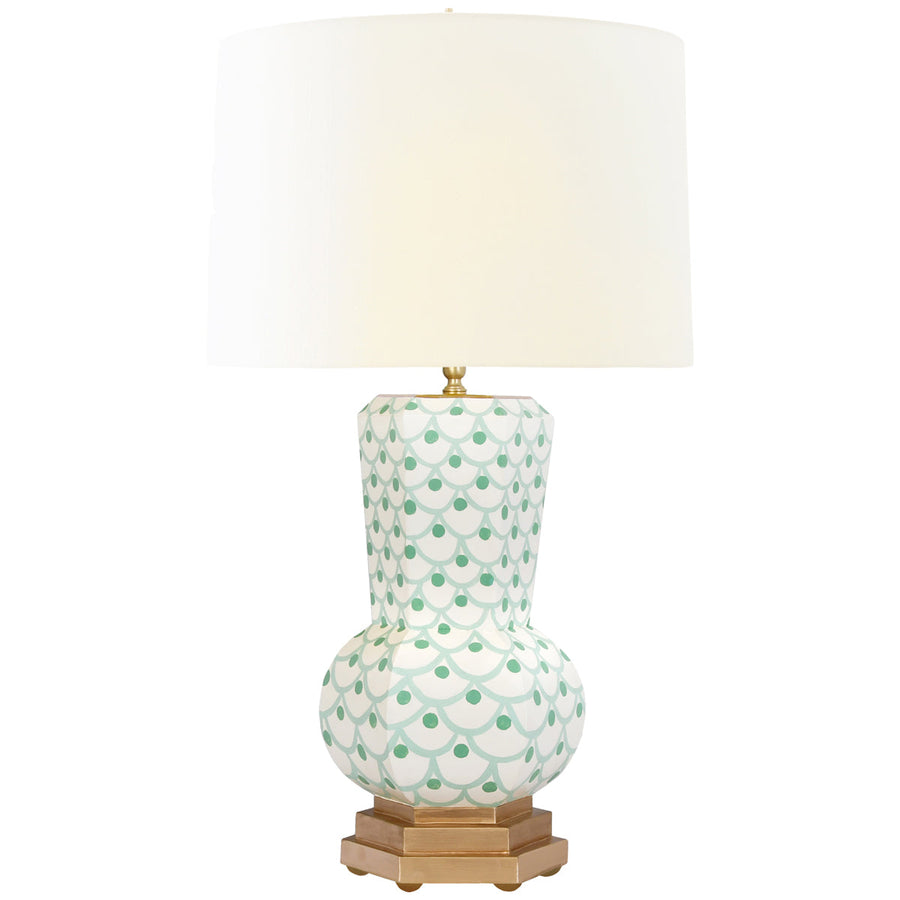 Worlds Away Gourd Shape Tole Table Lamp in Green Scale Pattern