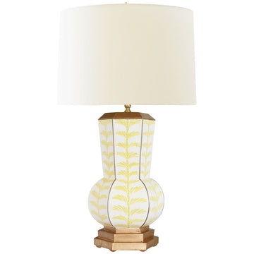 Worlds Away Gourd Shape Tole Table Lamp in Yellow Trail Pattern