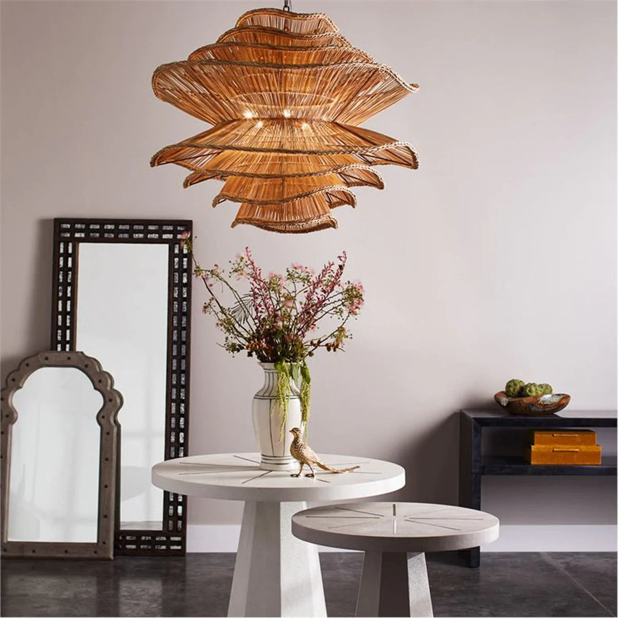 Made Goods Alondra Wavy Rattan 40-Inch Chandelier