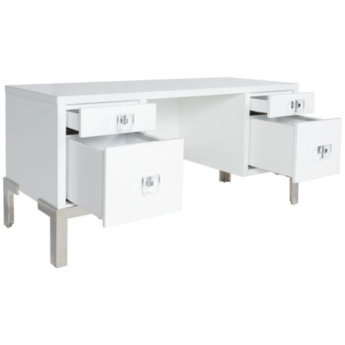 Worlds Away 4-Drawer Desk in White Lacquer