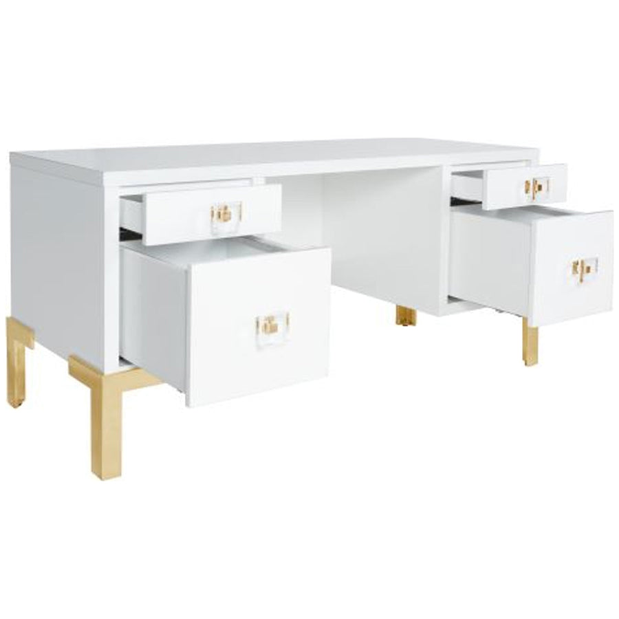 Worlds Away 4-Drawer Desk in White Lacquer