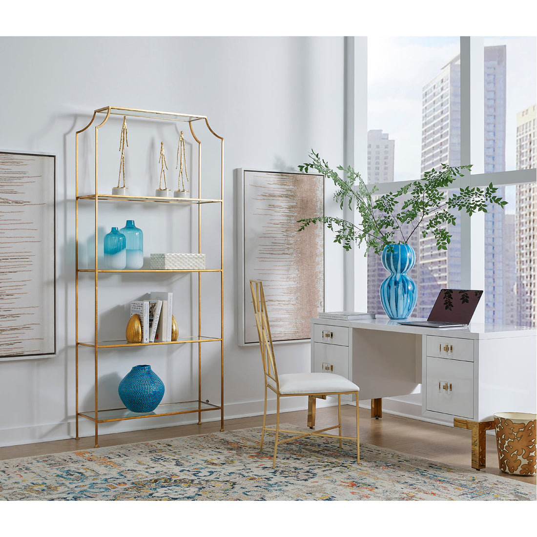 Worlds Away 4-Drawer Desk in White Lacquer