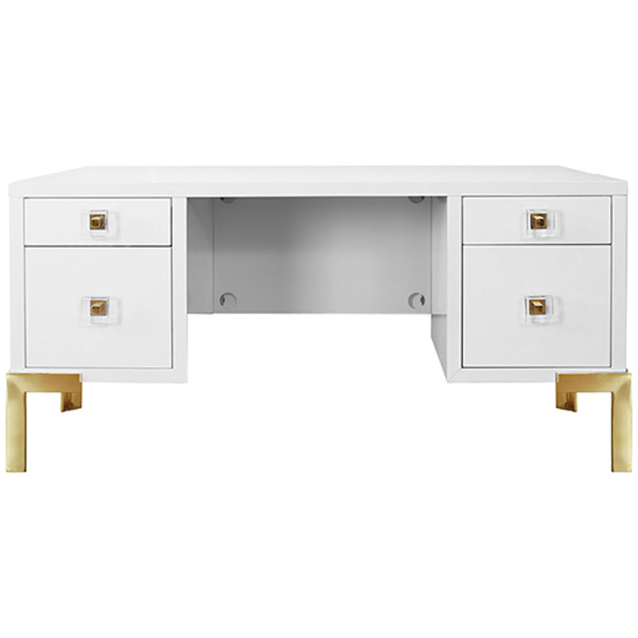 Worlds Away 4-Drawer Desk in White Lacquer