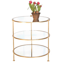 Worlds Away 3-Tier Gold Leaf Table with Mirror Shelves