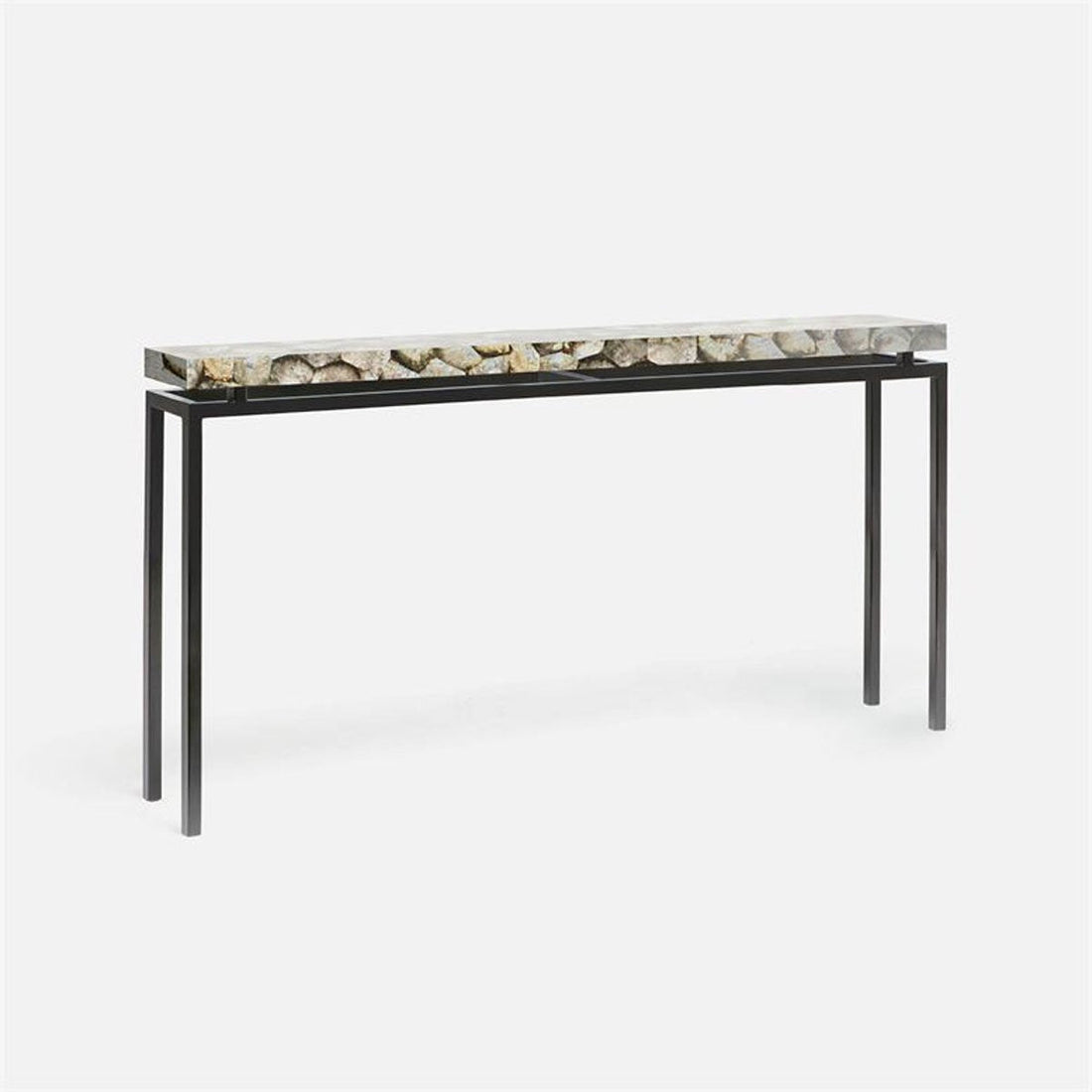 Made Goods Benjamin Floating Leg Console Table in Silver Mop Shell Top