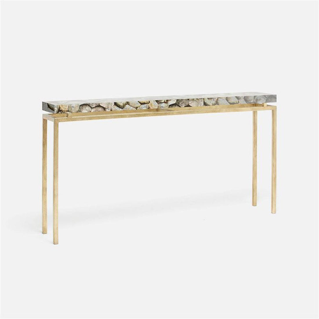 Made Goods Benjamin Floating Leg Console Table in Silver Mop Shell Top