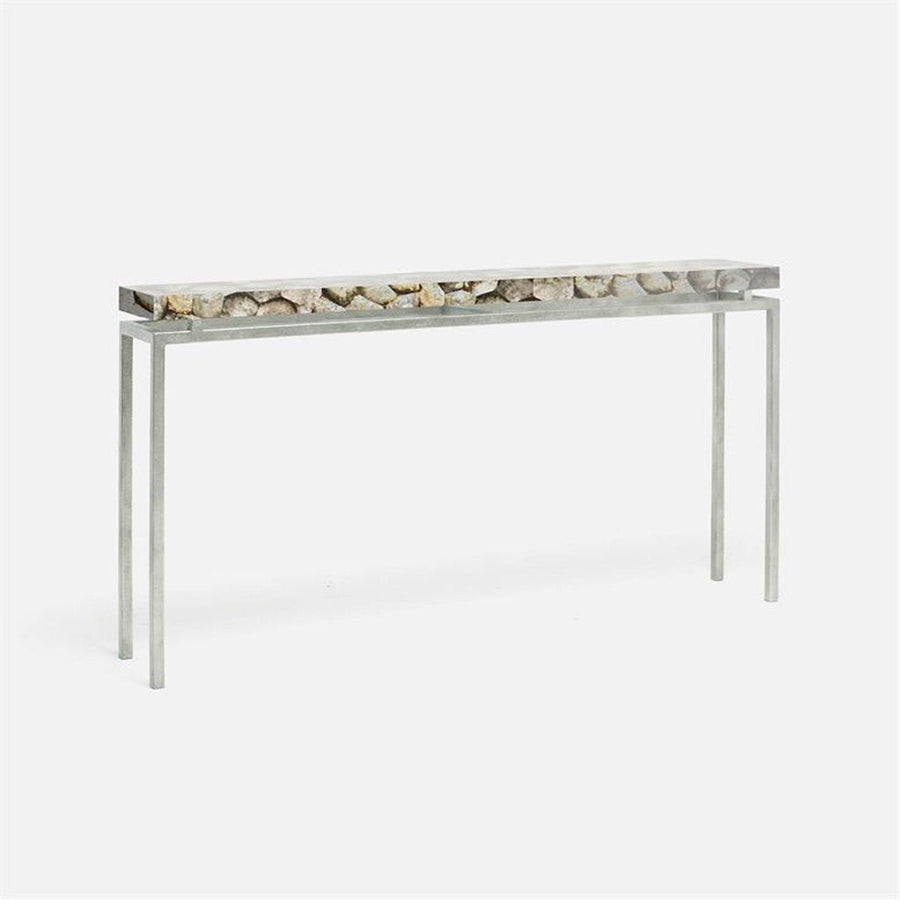 Made Goods Benjamin Floating Leg Console Table in Silver Mop Shell Top