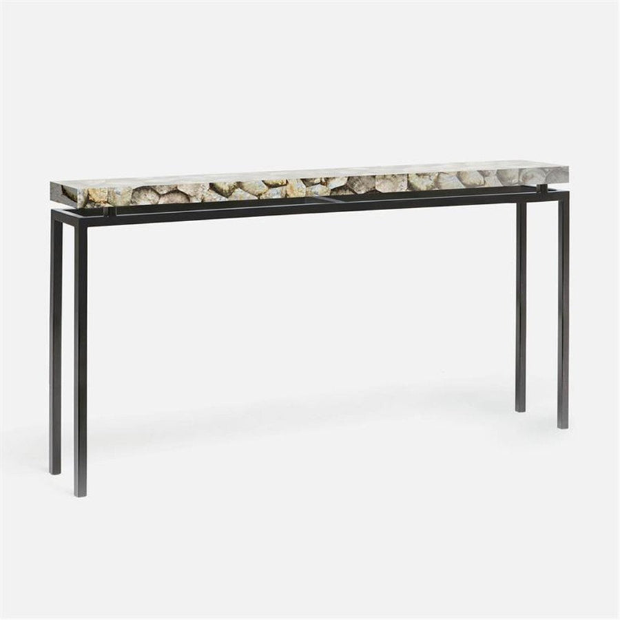 Made Goods Benjamin Floating Leg Console Table in Silver Mop Shell Top