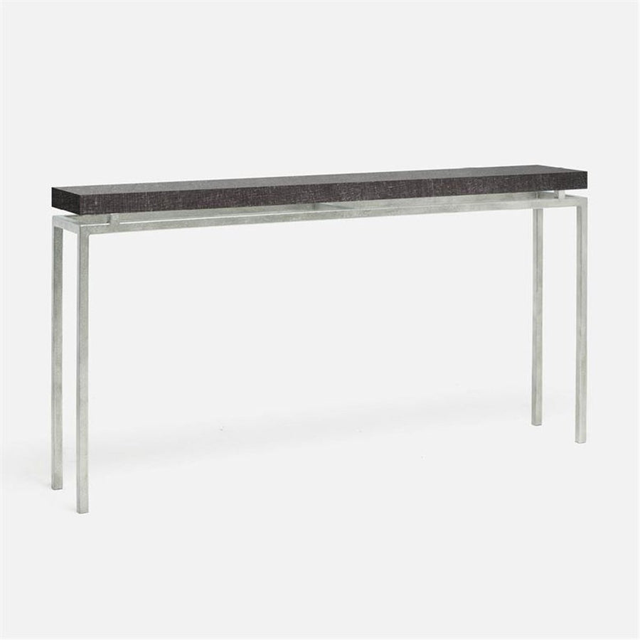 Made Goods Benjamin Floating Leg Console Table in Faux Linen Top