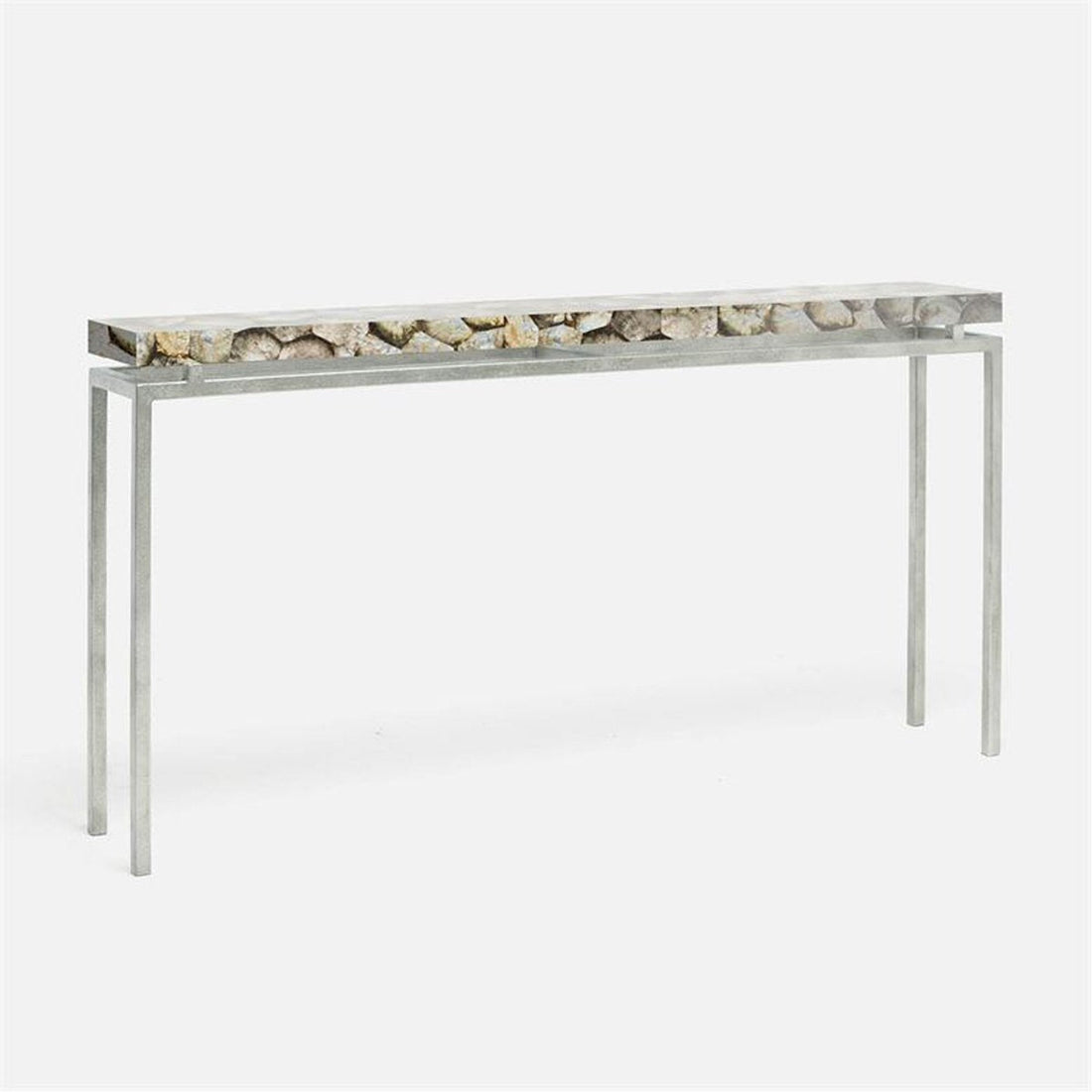 Made Goods Benjamin Floating Leg Console Table in Silver Mop Shell Top