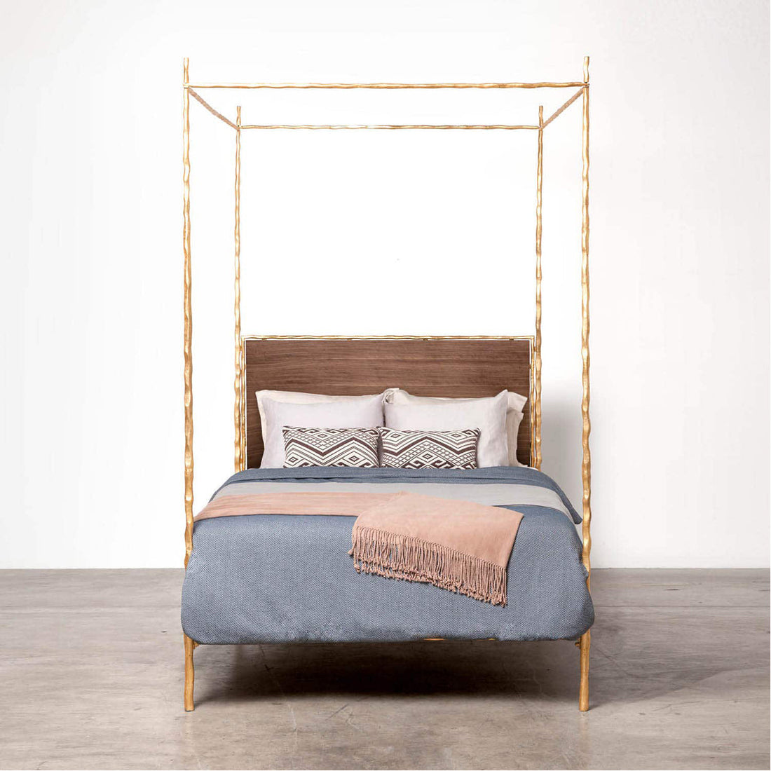 Made Goods Brennan Short Textured Iron Canopy Bed in Clyde Fabric