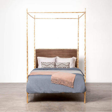 Made Goods Brennan Short Textured Canopy Bed in Beige Crystal Stone