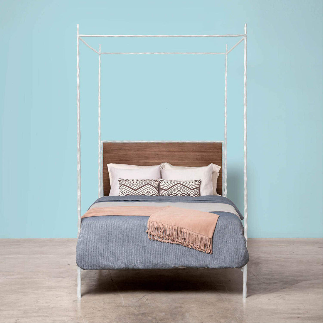 Made Goods Brennan Short Textured Iron Canopy Bed in Clyde Fabric