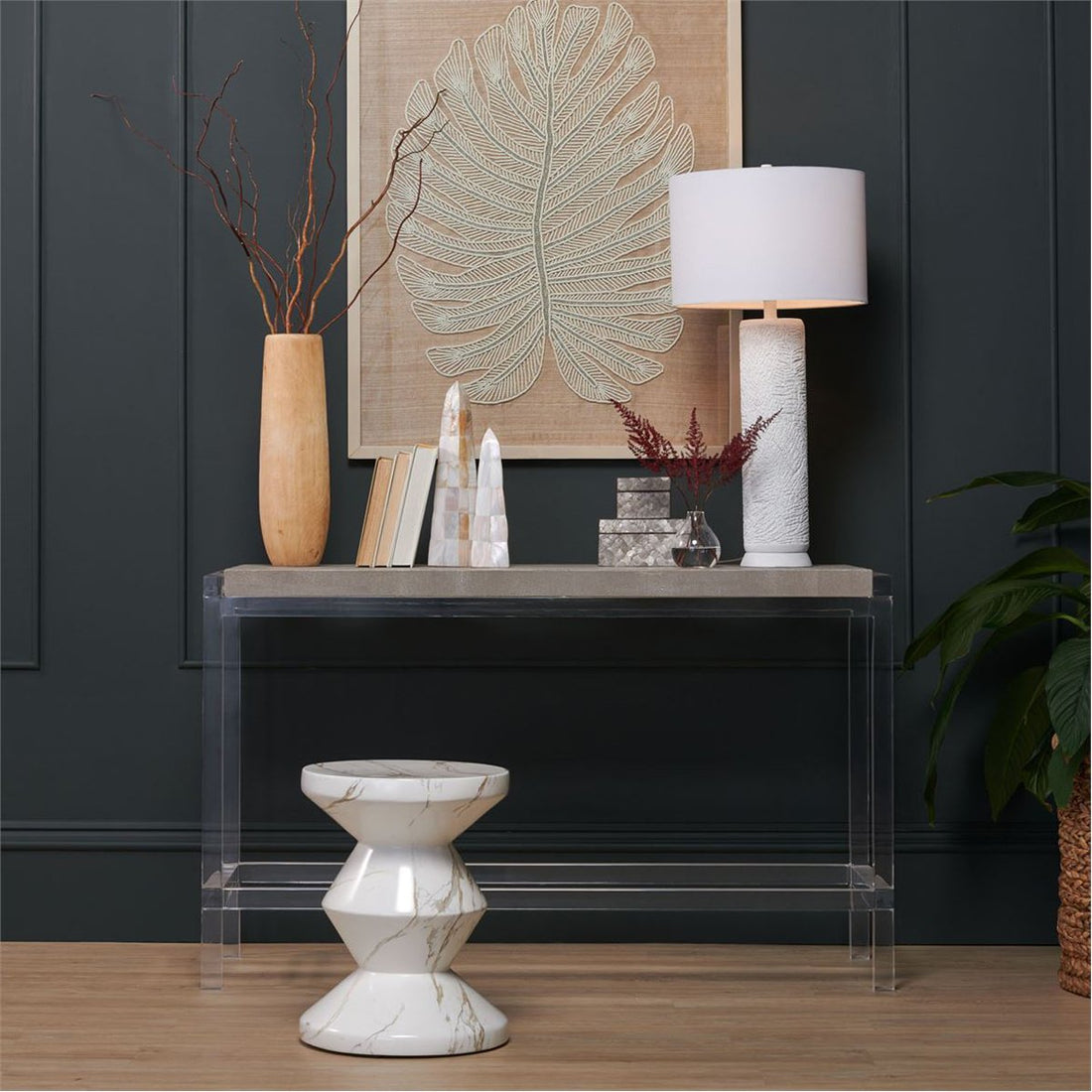 Made Goods Cassian Acrylic Console Table with Realistic Faux Shagreen Top