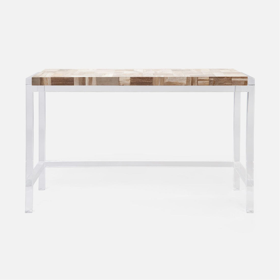 Made Goods Cassian Acrylic Console Table with Petrified Wood Top