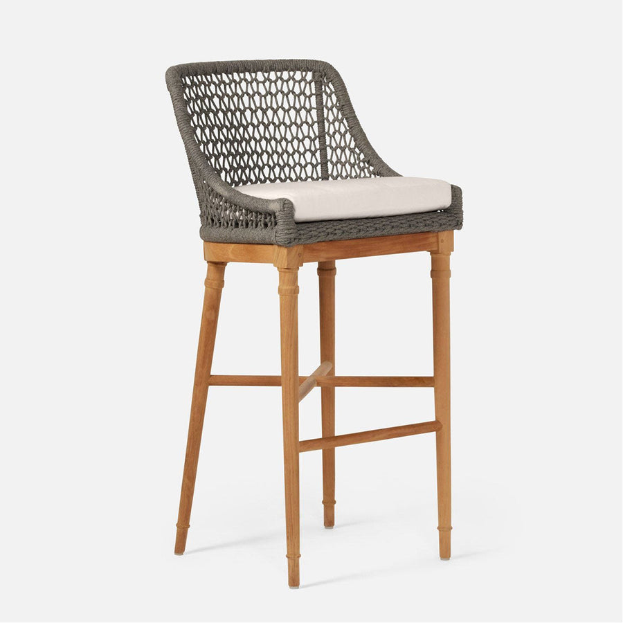 Made Goods Chadwick Woven Rope Outdoor Bar Stool in Weser Fabric