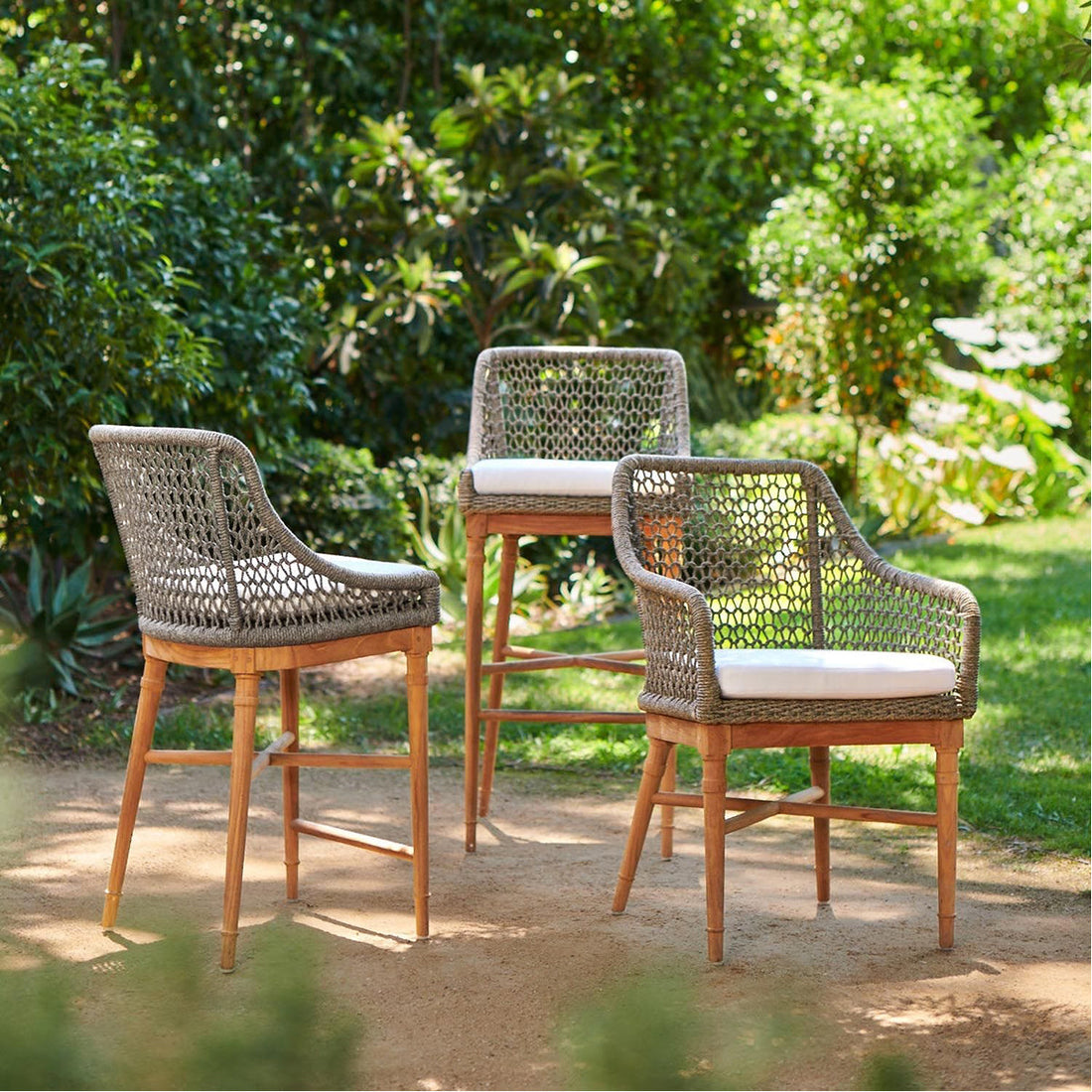 Made Goods Chadwick Woven Rope Outdoor Bar Stool in Garonne Leather