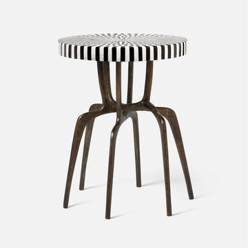 Made Goods Cyrano Metal Accent Table in Black/White Striped Marble