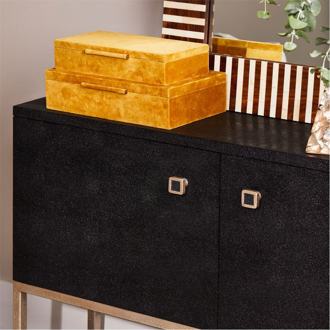 Made Goods Dallon Three-Door Narrow Realistic Faux Shagreen Buffet