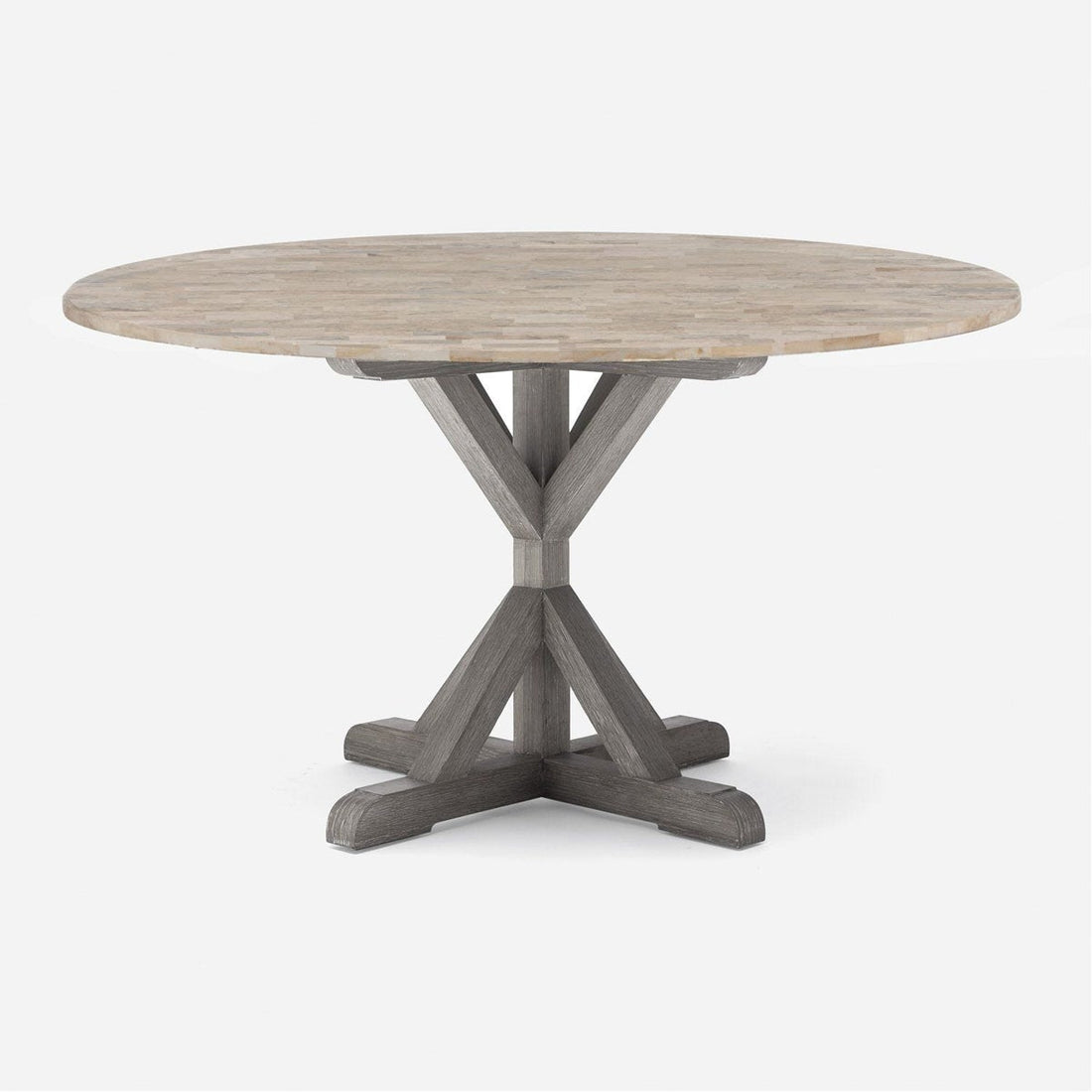 Made Goods Dane Round Farm Dining Table in Warm Gray Marble