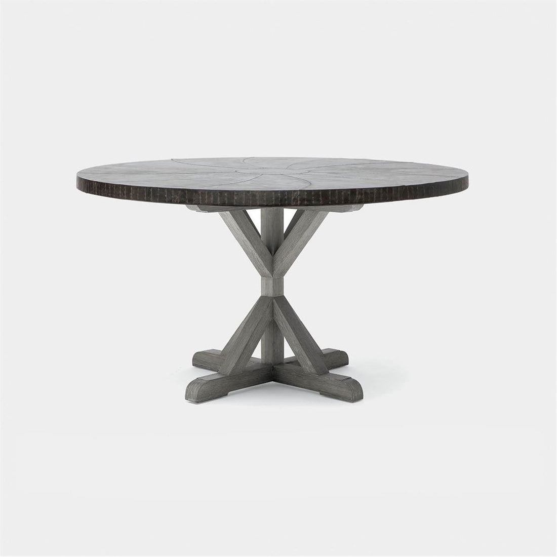 Made Goods Dane Round Farm Dining Table in Zinc Metal