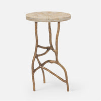 Made Goods Genevier Brass Tripod Base Side Table in Stone