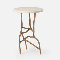 Made Goods Genevier Brass Tripod Base Side Table in Stone