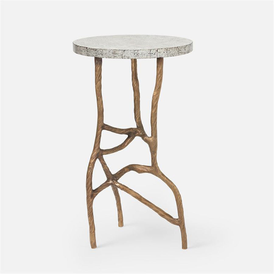 Made Goods Genevier Brass Tripod Base Side Table in Shell